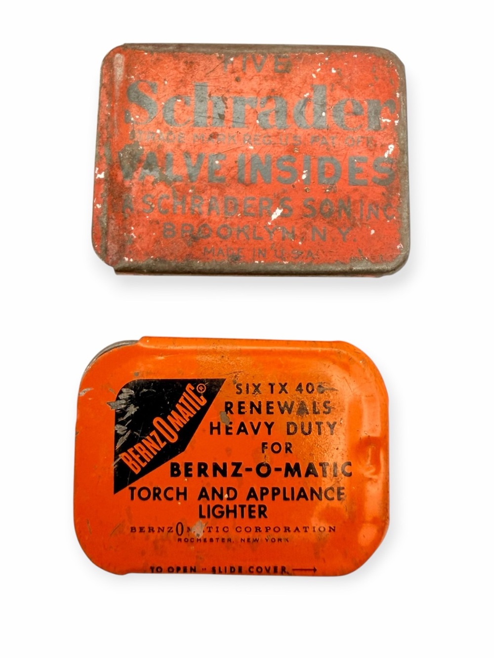 Vintage Bernz-O-Matic & Schrader Advertising Tins With Parts Lot